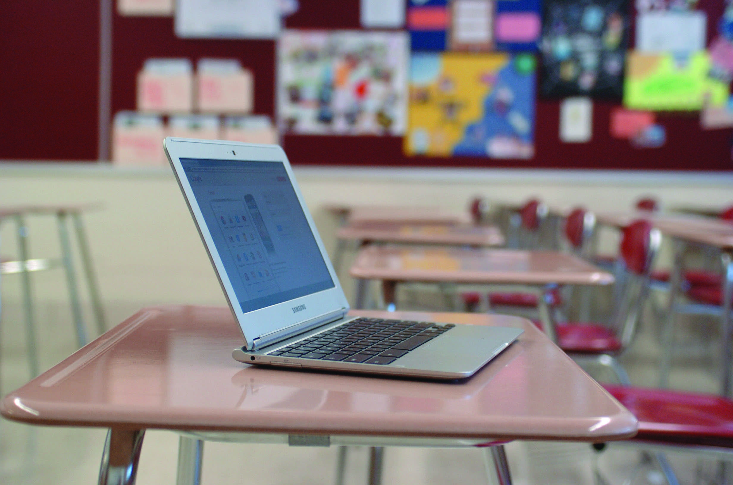 One of many recently purchased Google Chromebooks in an ACHS classroom.