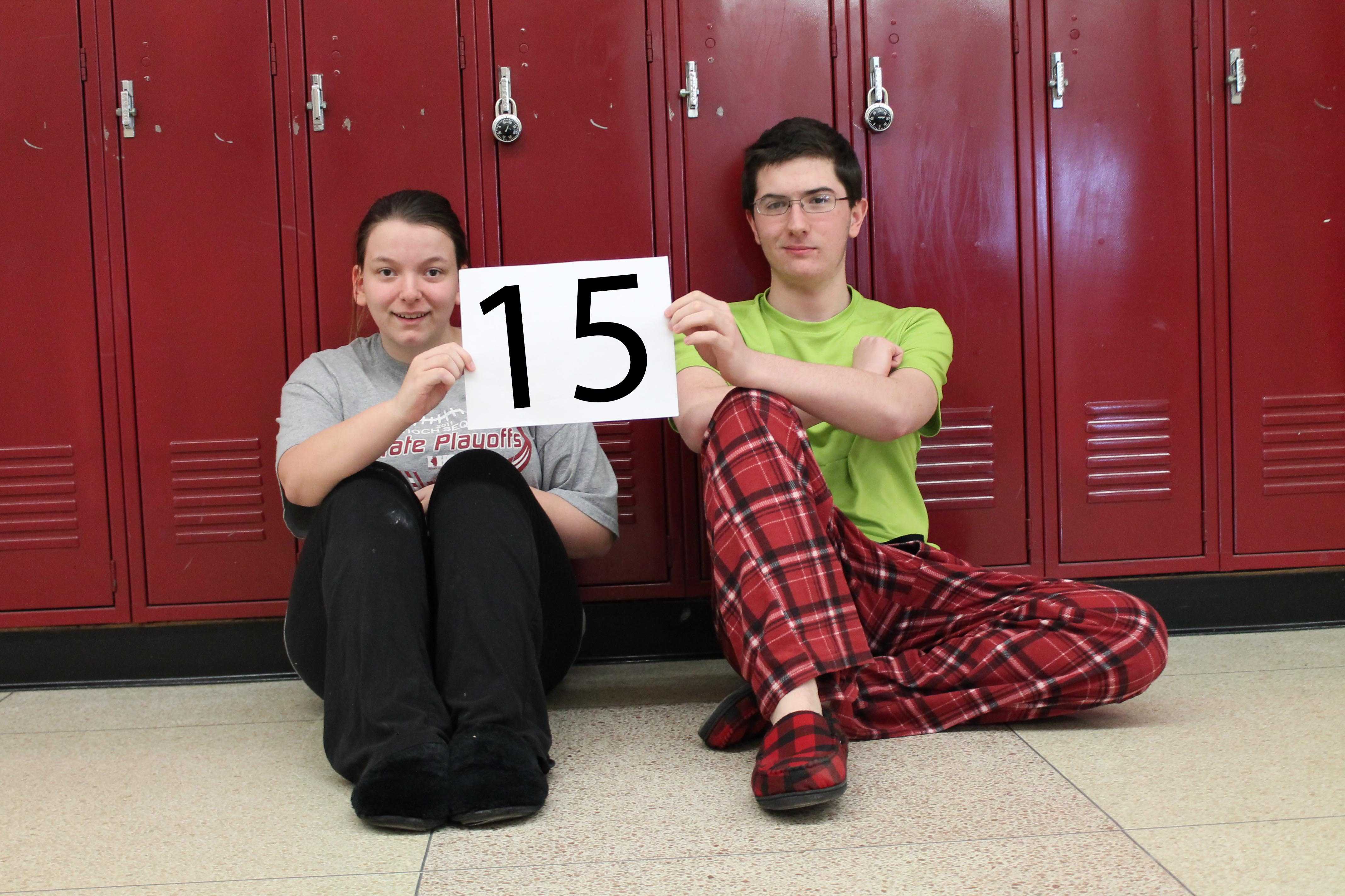 Seniors Allison Waechter and Nick Beake represent the letter "L" in their laziest attire for the senior countdown. This reminds seniors they only have 15 days left until the last day of school. 