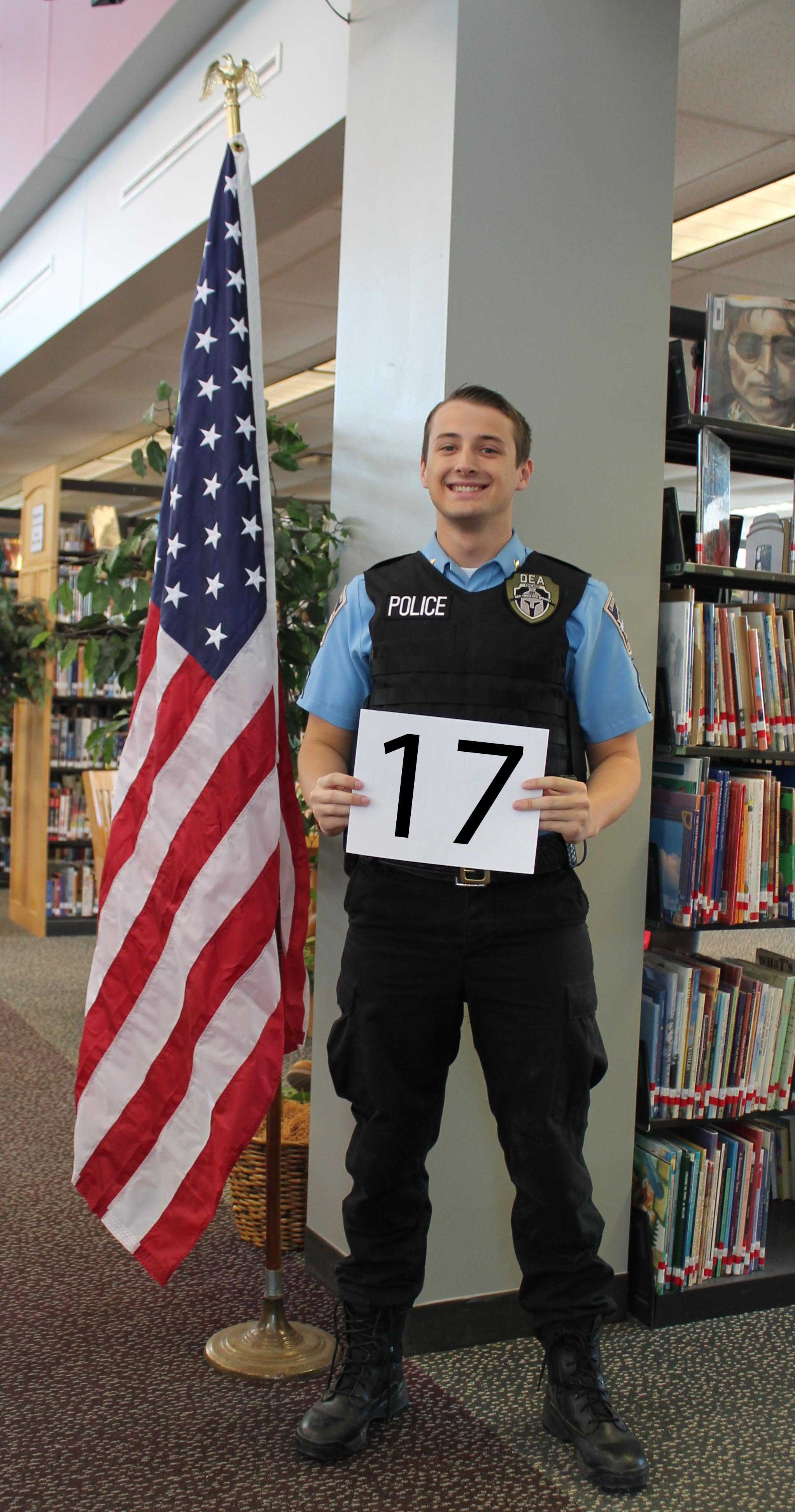 Senior Connor Gugel represents the letter "J" in his job uniform for the senior countdown. This reminds seniors there are only 17 days left until the last day of school. 