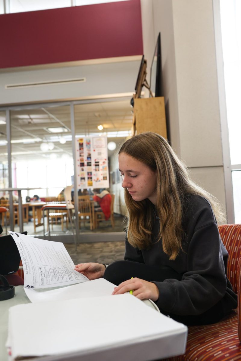 Freshman Adelyn Koesser studying